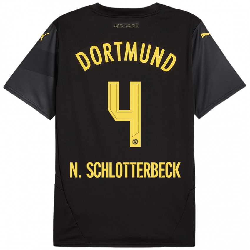 Niño Camiseta Nico Schlotterbeck #4 Negro Amarillo 2ª Equipación 2024/25 La Camisa Chile