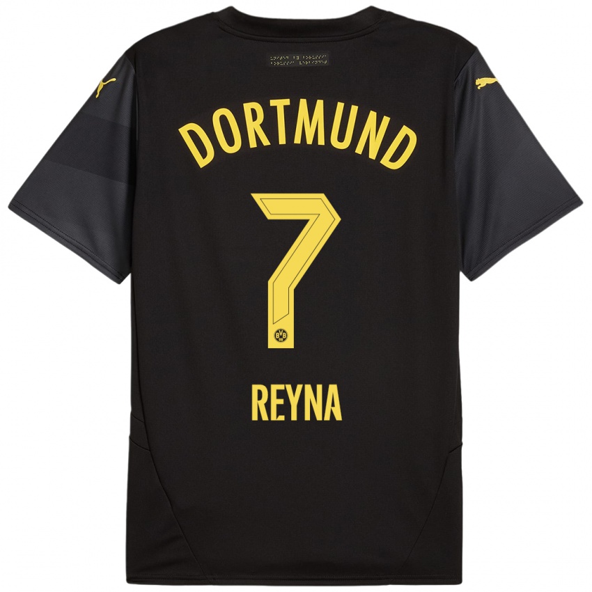 Niño Camiseta Giovanni Reyna #7 Negro Amarillo 2ª Equipación 2024/25 La Camisa Chile