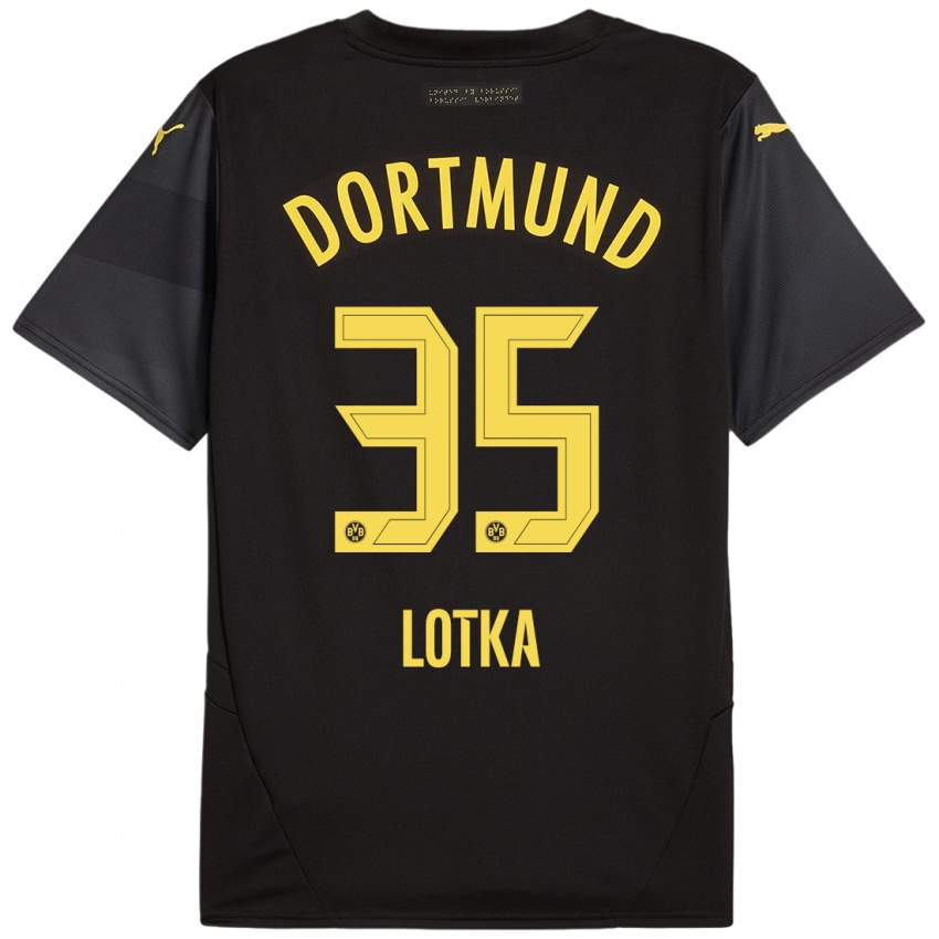 Niño Camiseta Marcel Lotka #35 Negro Amarillo 2ª Equipación 2024/25 La Camisa Chile