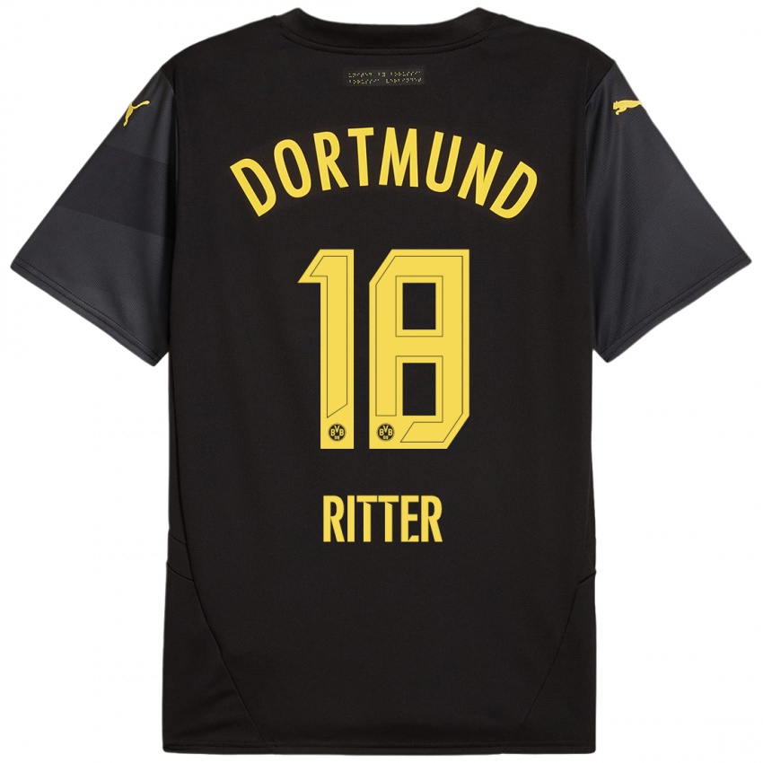 Niño Camiseta Roméo Ritter #18 Negro Amarillo 2ª Equipación 2024/25 La Camisa Chile