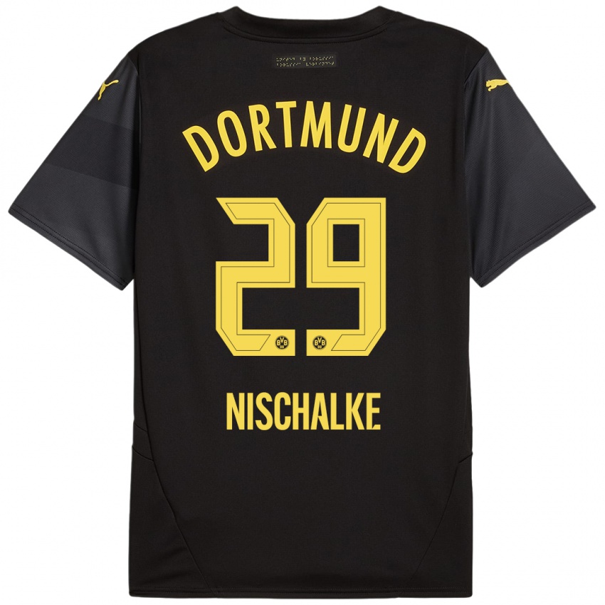 Niño Camiseta Jermain Nischalke #29 Negro Amarillo 2ª Equipación 2024/25 La Camisa Chile