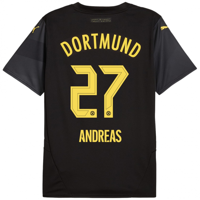 Niño Camiseta Kuno Andreas #27 Negro Amarillo 2ª Equipación 2024/25 La Camisa Chile