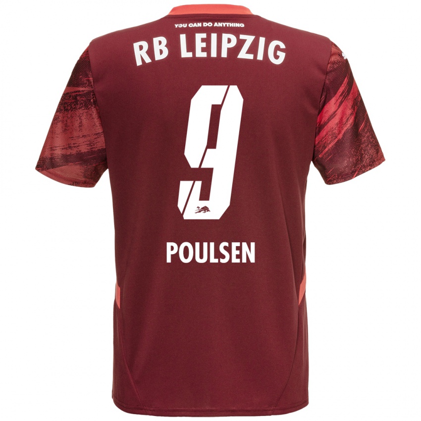 Niño Camiseta Yussuf Poulsen #9 Borgoña 2ª Equipación 2024/25 La Camisa Chile