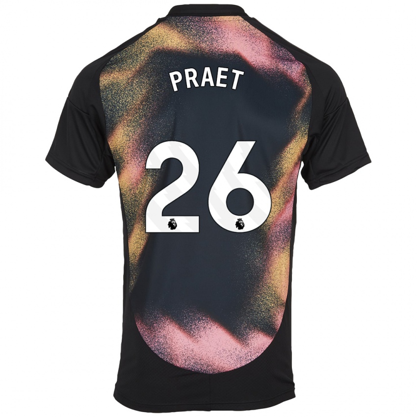 Niño Camiseta Dennis Praet #26 Negro Blanco 2ª Equipación 2024/25 La Camisa Chile