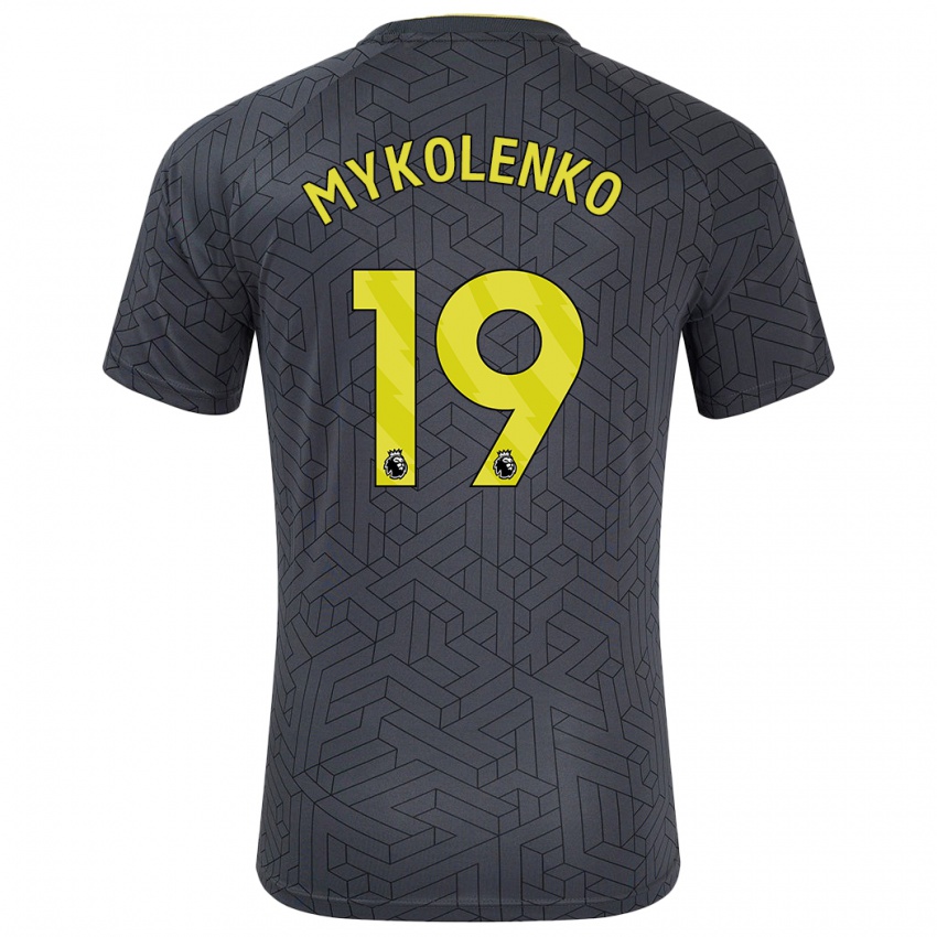 Niño Camiseta Vitaliy Mykolenko #19 Negro Amarillo 2ª Equipación 2024/25 La Camisa Chile