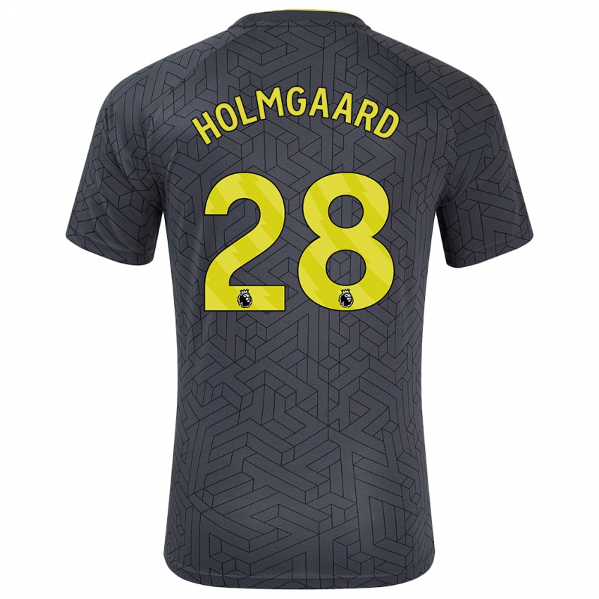 Niño Camiseta Karen Holmgaard #28 Negro Amarillo 2ª Equipación 2024/25 La Camisa Chile