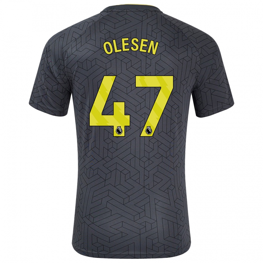 Niño Camiseta Karoline Olesen #47 Negro Amarillo 2ª Equipación 2024/25 La Camisa Chile