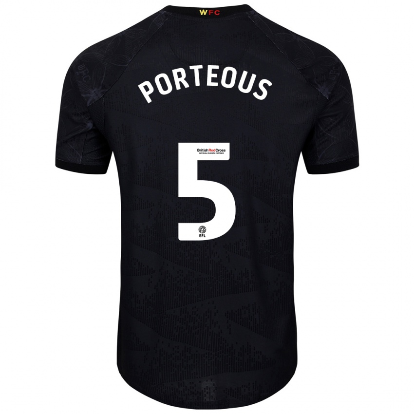 Niño Camiseta Ryan Porteous #5 Negro Blanco 2ª Equipación 2024/25 La Camisa Chile