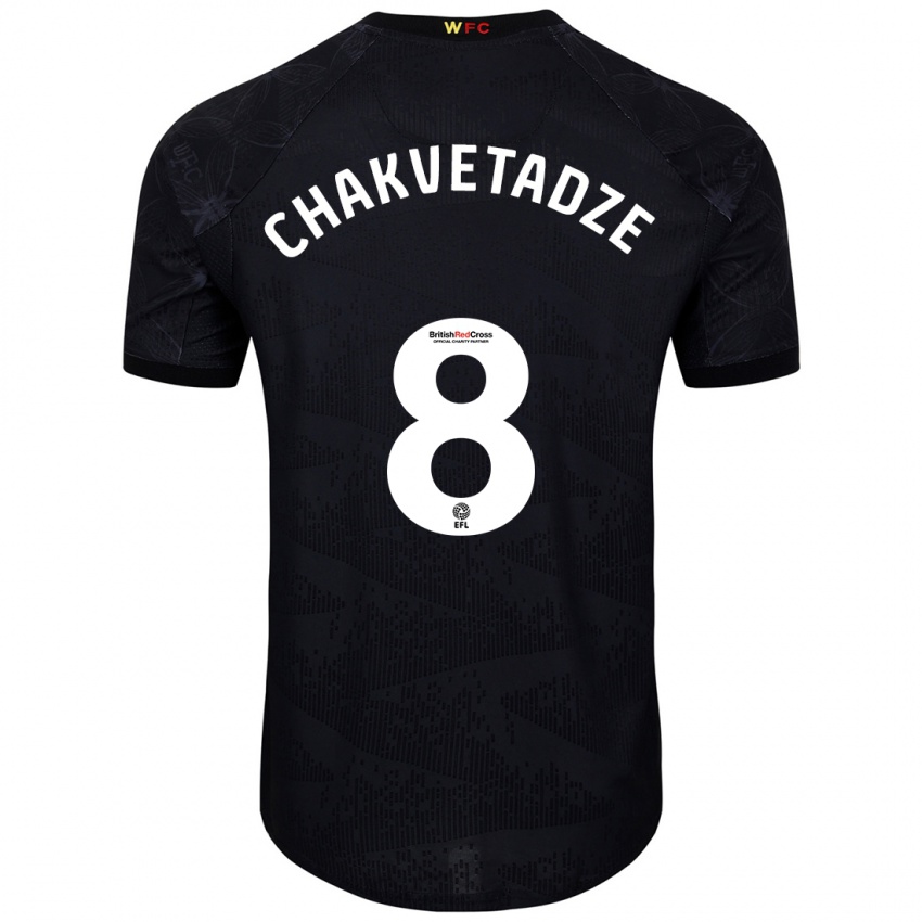 Niño Camiseta Giorgi Chakvetadze #8 Negro Blanco 2ª Equipación 2024/25 La Camisa Chile