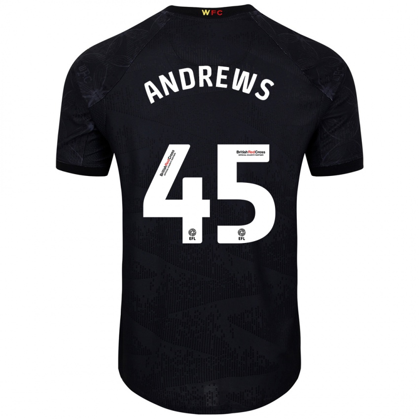 Niño Camiseta Ryan Andrews #45 Negro Blanco 2ª Equipación 2024/25 La Camisa Chile