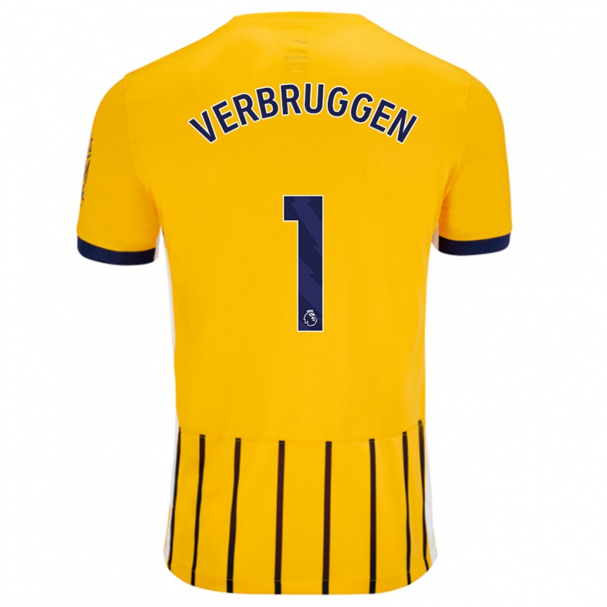 Niño Camiseta Bart Verbruggen #1 Dorado Azul Rayas 2ª Equipación 2024/25 La Camisa Chile