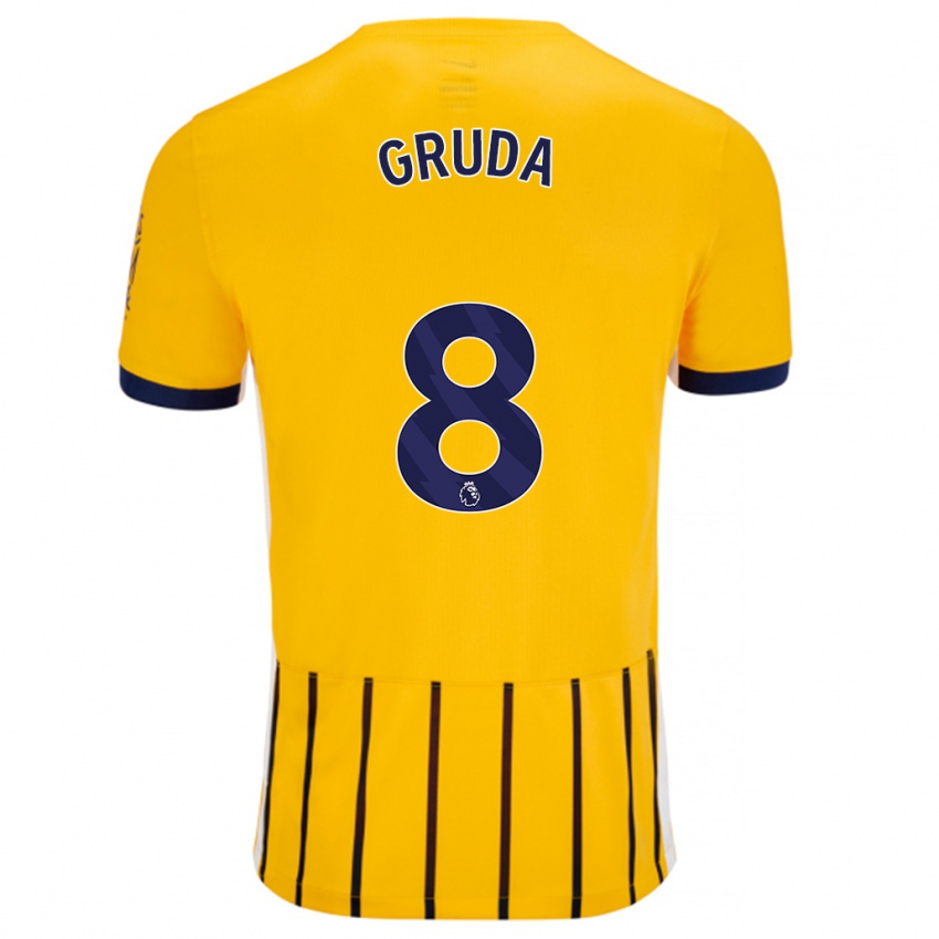 Niño Camiseta Brajan Gruda #8 Dorado Azul Rayas 2ª Equipación 2024/25 La Camisa Chile