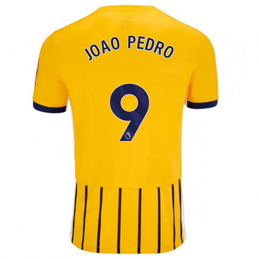 Niño Camiseta João Pedro #9 Dorado Azul Rayas 2ª Equipación 2024/25 La Camisa Chile