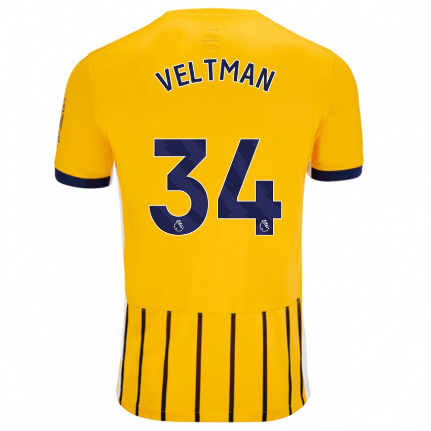 Niño Camiseta Joël Veltman #34 Dorado Azul Rayas 2ª Equipación 2024/25 La Camisa Chile