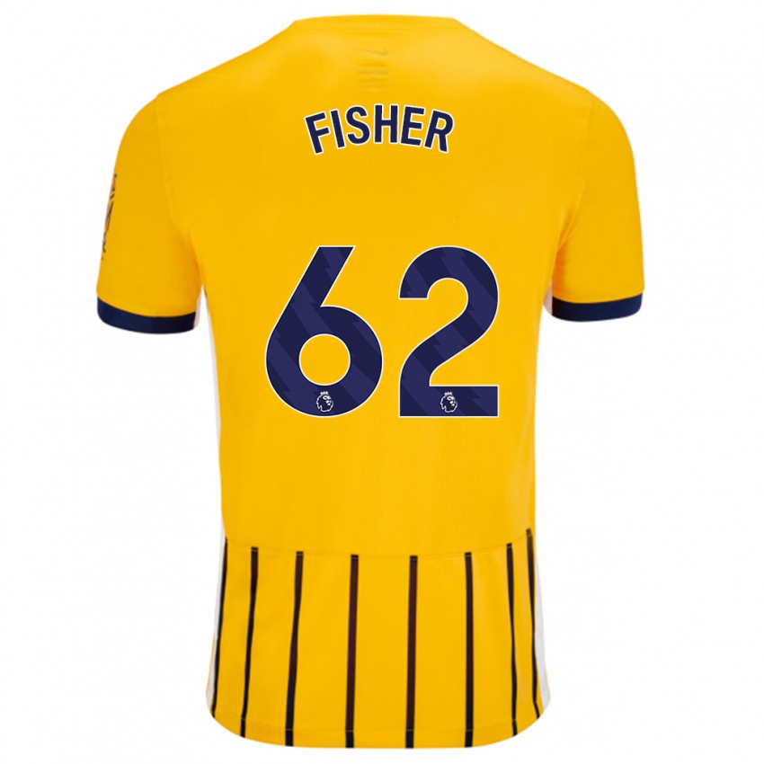 Niño Camiseta Hugo Fisher #62 Dorado Azul Rayas 2ª Equipación 2024/25 La Camisa Chile