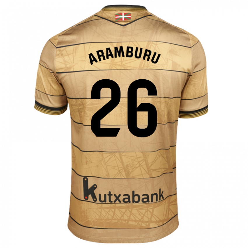 Niño Camiseta Jon Aramburu #26 Marrón 2ª Equipación 2024/25 La Camisa Chile