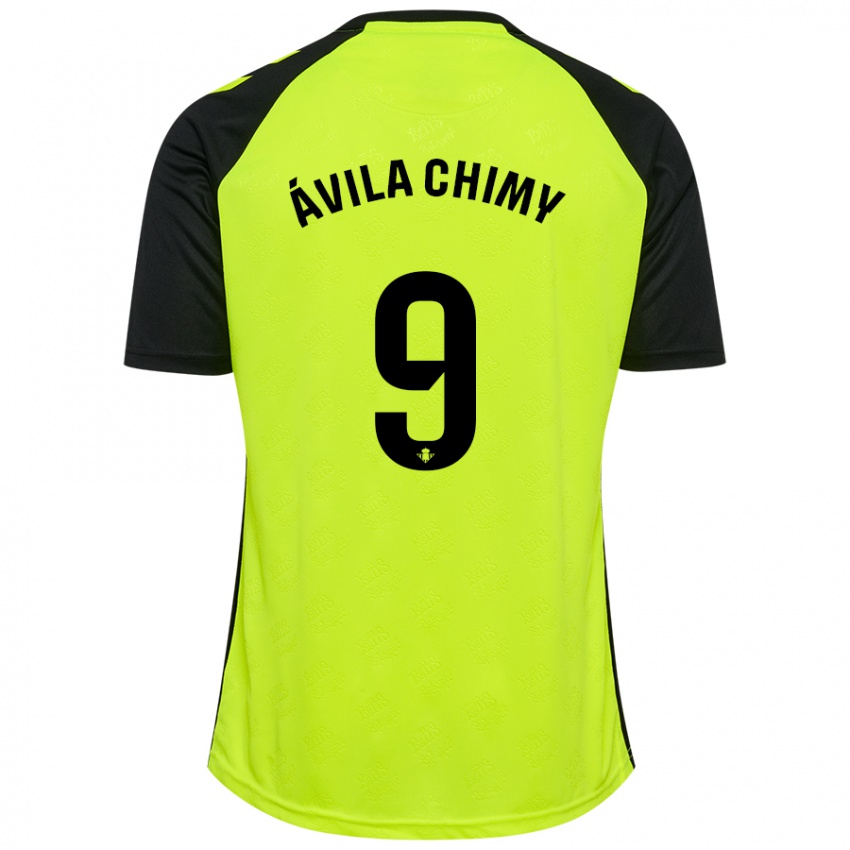 Niño Camiseta Chimy Ávila #9 Amarillo Fluorescente Negro 2ª Equipación 2024/25 La Camisa Chile