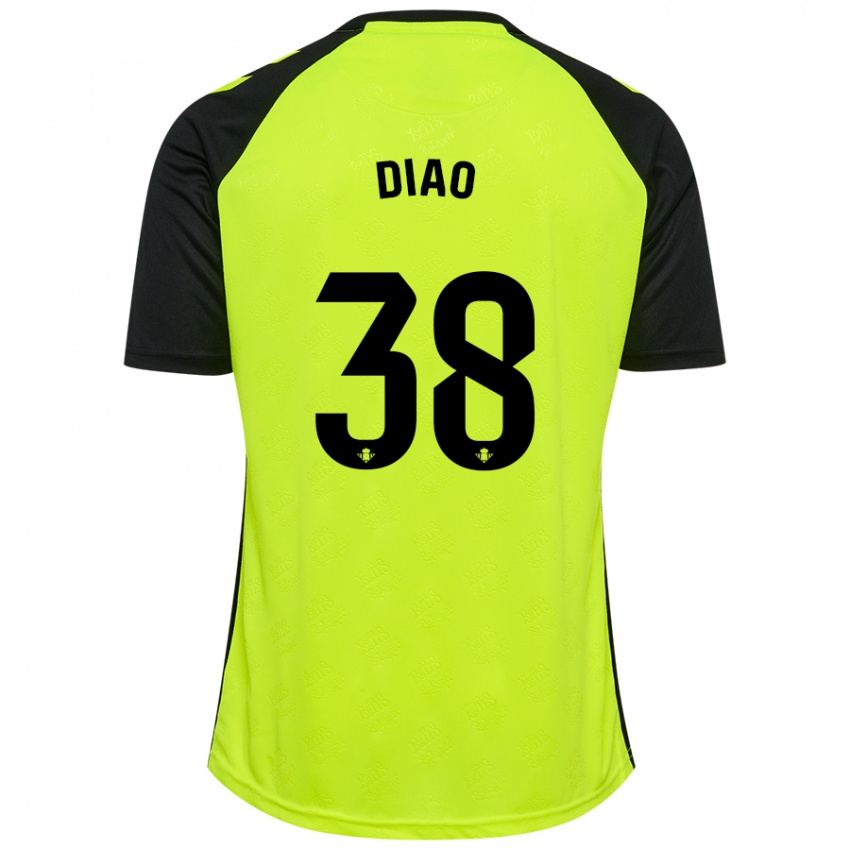 Niño Camiseta Assane Diao #38 Amarillo Fluorescente Negro 2ª Equipación 2024/25 La Camisa Chile