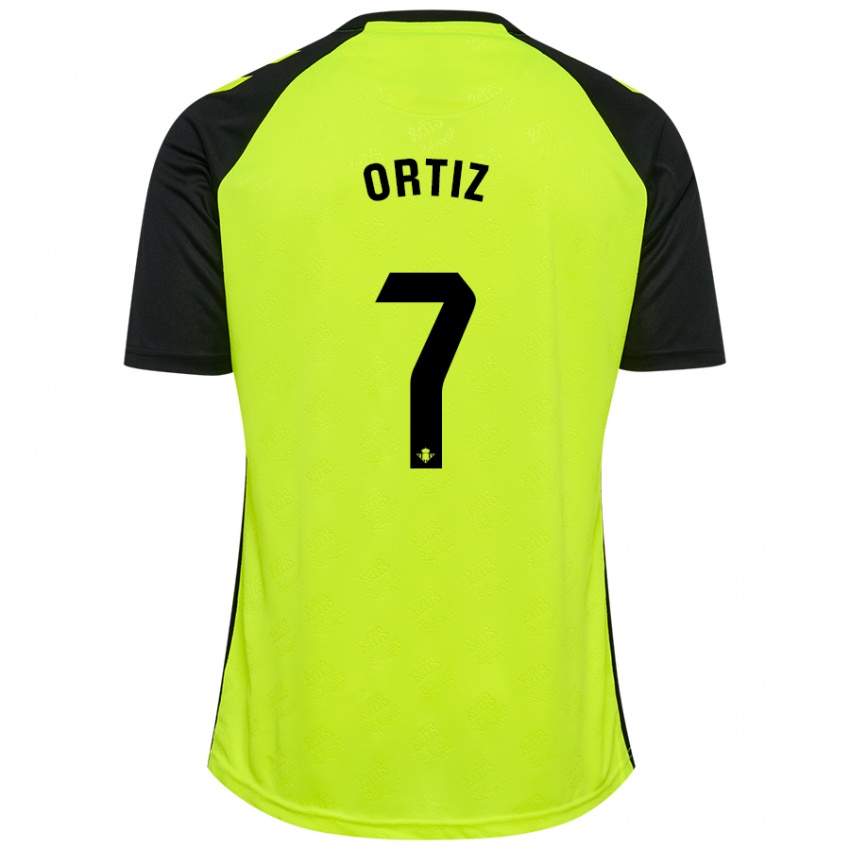 Niño Camiseta Ángel Ortiz #7 Amarillo Fluorescente Negro 2ª Equipación 2024/25 La Camisa Chile