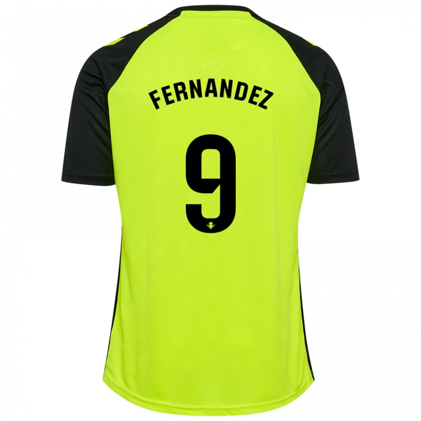 Niño Camiseta Marcos Fernández #9 Amarillo Fluorescente Negro 2ª Equipación 2024/25 La Camisa Chile