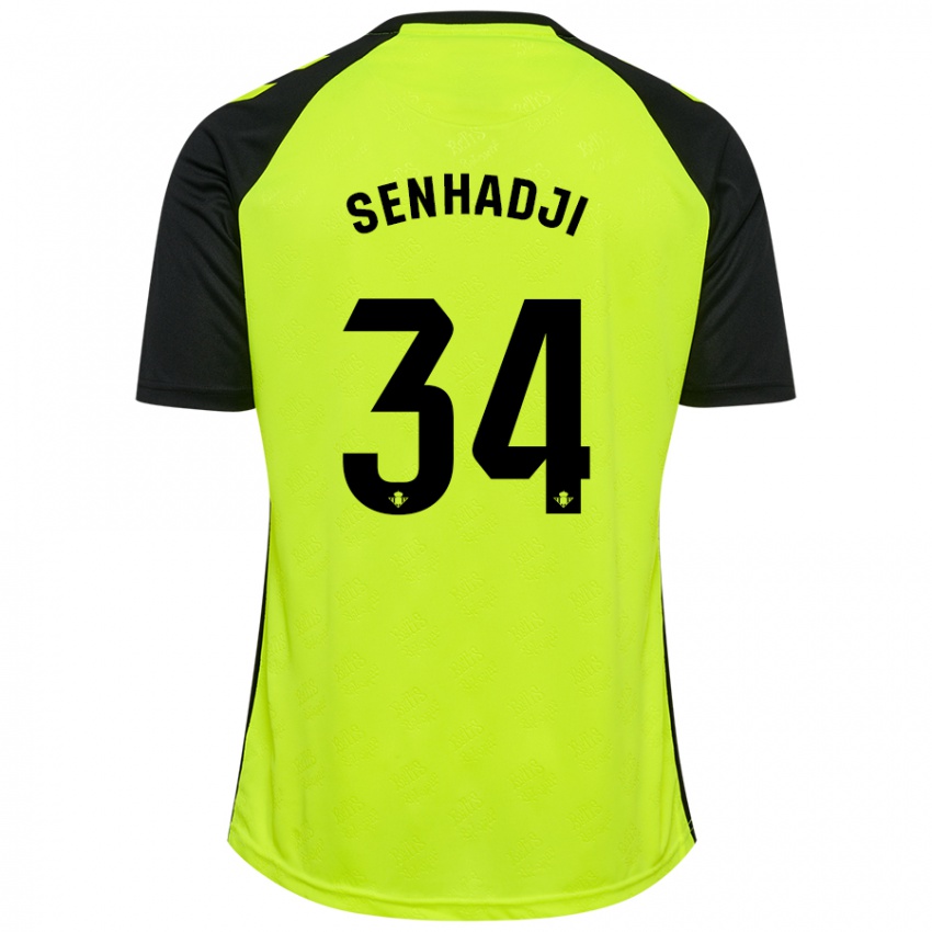 Niño Camiseta Yanis Senhadji #34 Amarillo Fluorescente Negro 2ª Equipación 2024/25 La Camisa Chile