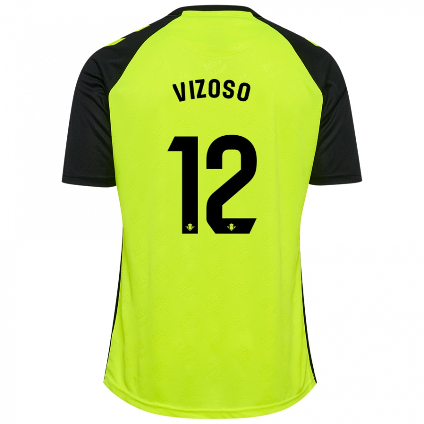 Niño Camiseta Paula Vizoso Prieto #12 Amarillo Fluorescente Negro 2ª Equipación 2024/25 La Camisa Chile