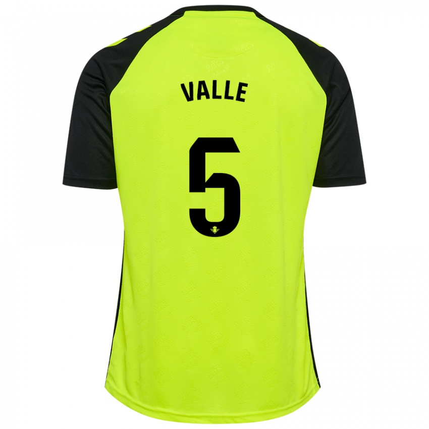 Niño Camiseta María Valle López #5 Amarillo Fluorescente Negro 2ª Equipación 2024/25 La Camisa Chile