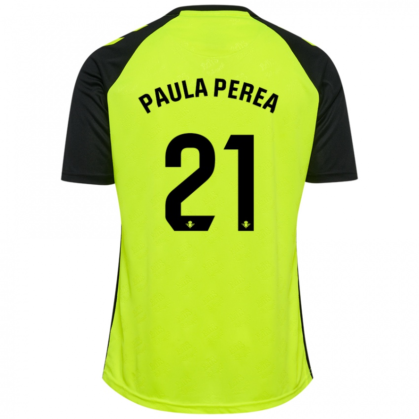 Niño Camiseta Paula Perea Ramírez #21 Amarillo Fluorescente Negro 2ª Equipación 2024/25 La Camisa Chile