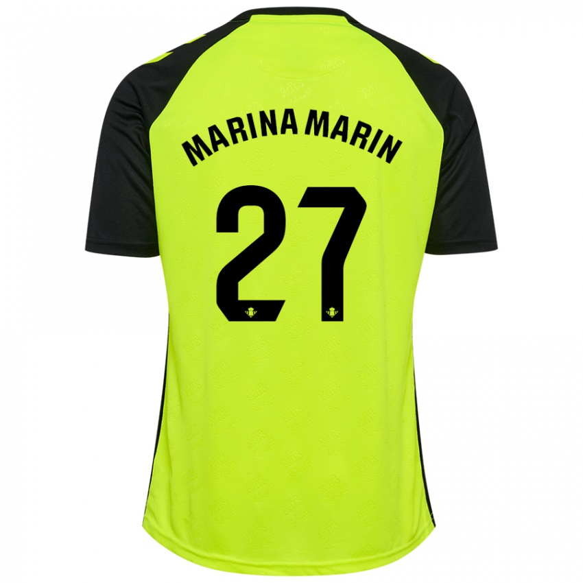 Niño Camiseta Marina Marín #27 Amarillo Fluorescente Negro 2ª Equipación 2024/25 La Camisa Chile