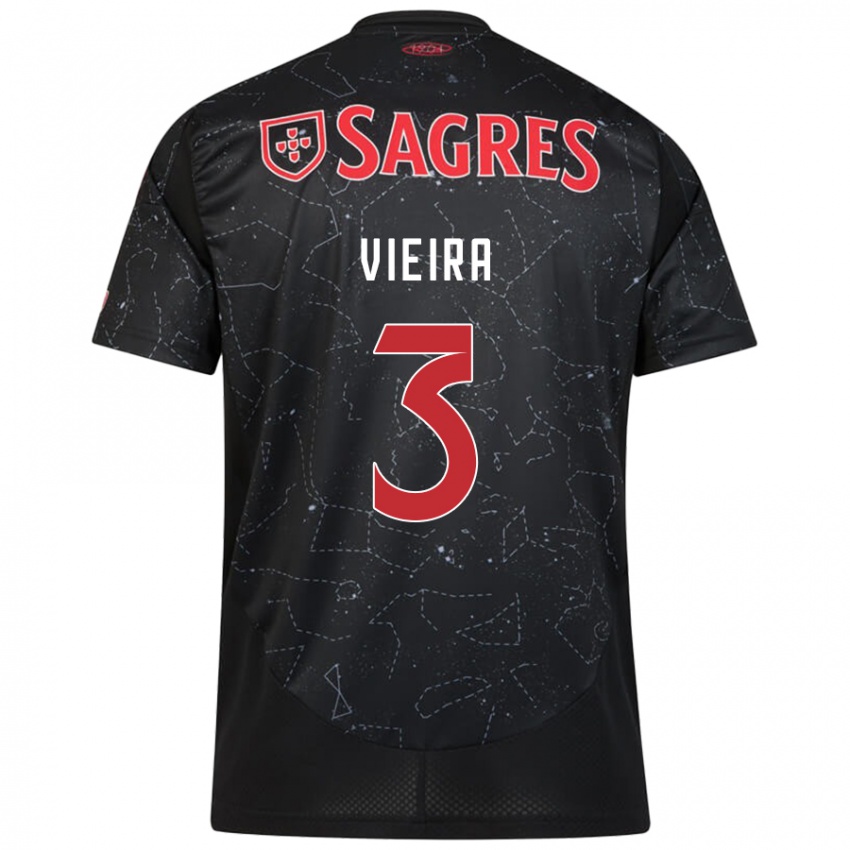 Niño Camiseta Miguel Vieira #3 Negro Rojo 2ª Equipación 2024/25 La Camisa Chile