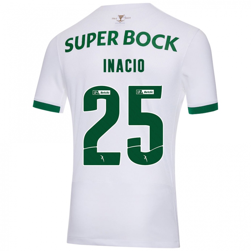 Niño Camiseta Gonçalo Inácio #25 Blanco Verde 2ª Equipación 2024/25 La Camisa Chile