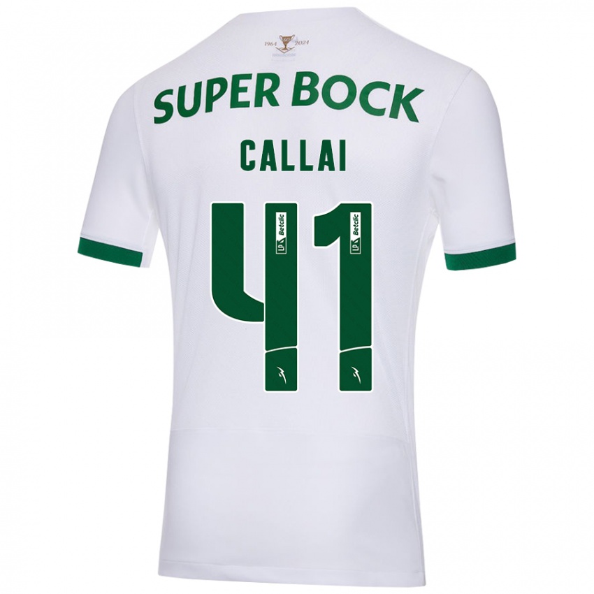 Niño Camiseta Diego Callai #41 Blanco Verde 2ª Equipación 2024/25 La Camisa Chile