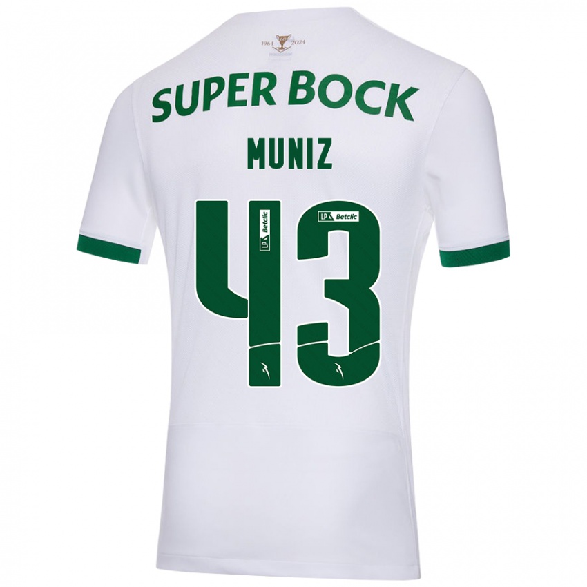 Niño Camiseta João Muniz #43 Blanco Verde 2ª Equipación 2024/25 La Camisa Chile