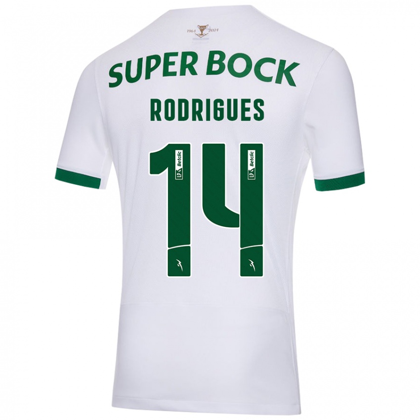 Niño Camiseta Paulo Rodrigues #14 Blanco Verde 2ª Equipación 2024/25 La Camisa Chile