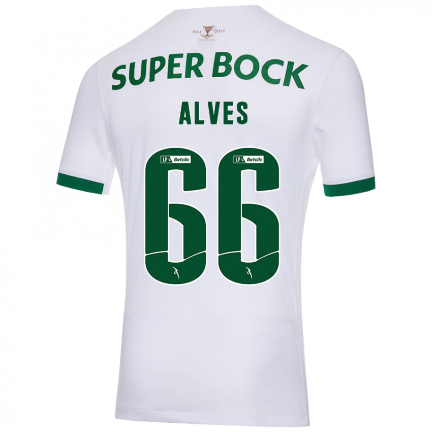 Niño Camiseta Miguel Alves #66 Blanco Verde 2ª Equipación 2024/25 La Camisa Chile