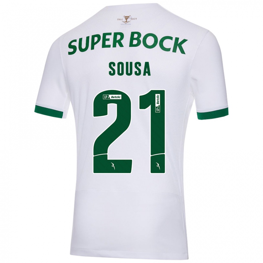 Niño Camiseta Margarida Sousa #21 Blanco Verde 2ª Equipación 2024/25 La Camisa Chile