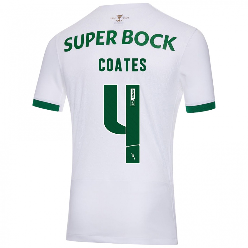 Niño Camiseta Sebastián Coates #4 Blanco Verde 2ª Equipación 2024/25 La Camisa Chile