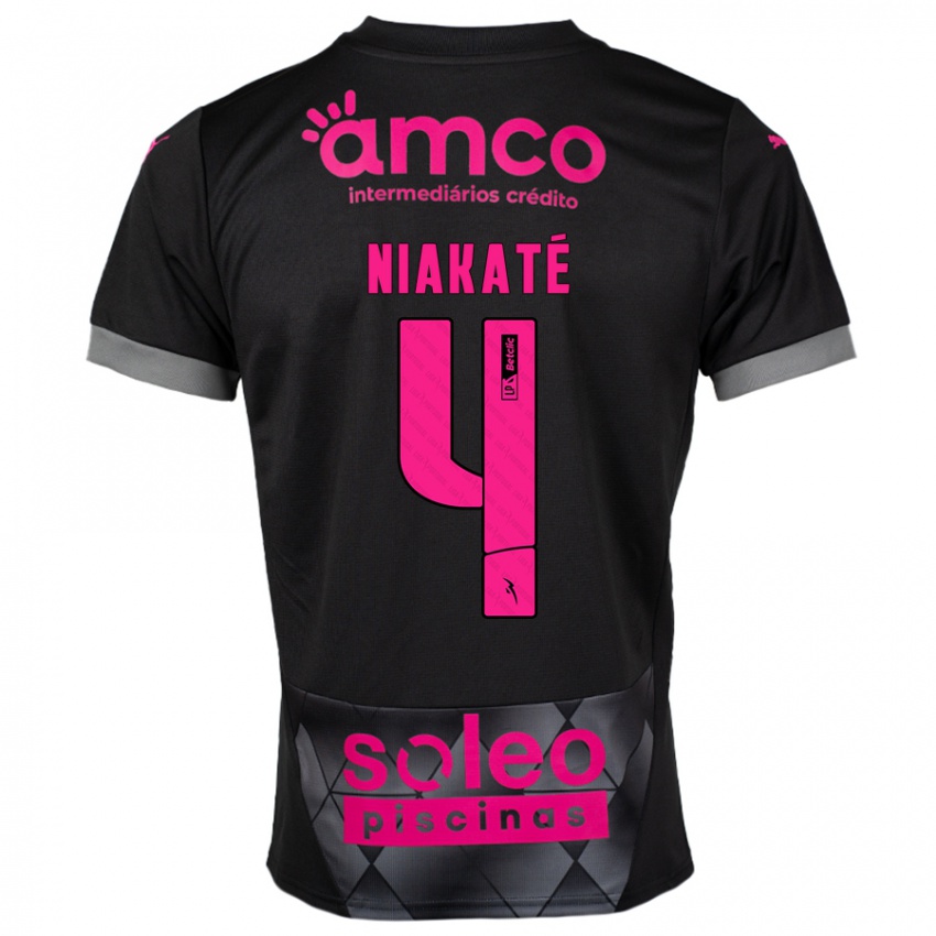 Niño Camiseta Sikou Niakaté #4 Negro Rosa 2ª Equipación 2024/25 La Camisa Chile