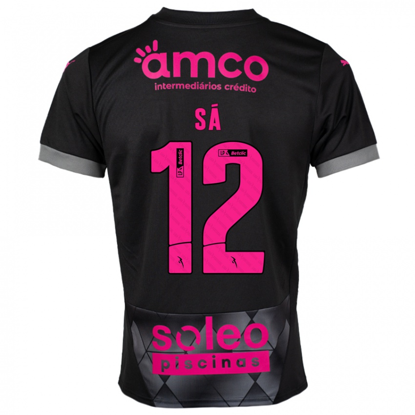 Niño Camiseta Tiago Sá #12 Negro Rosa 2ª Equipación 2024/25 La Camisa Chile