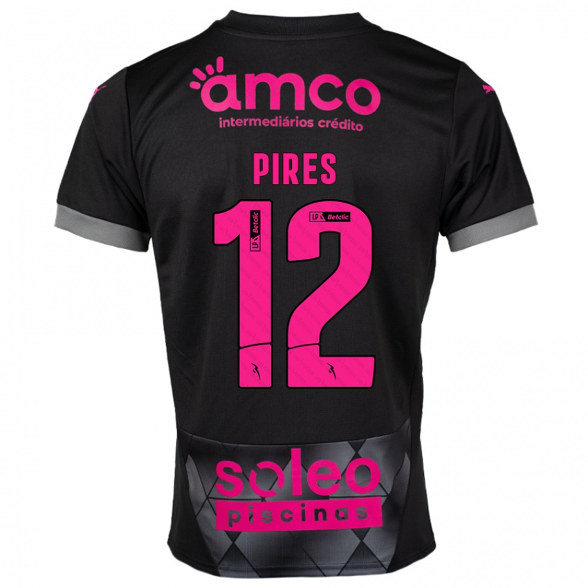 Niño Camiseta Hugo Pires #12 Negro Rosa 2ª Equipación 2024/25 La Camisa Chile