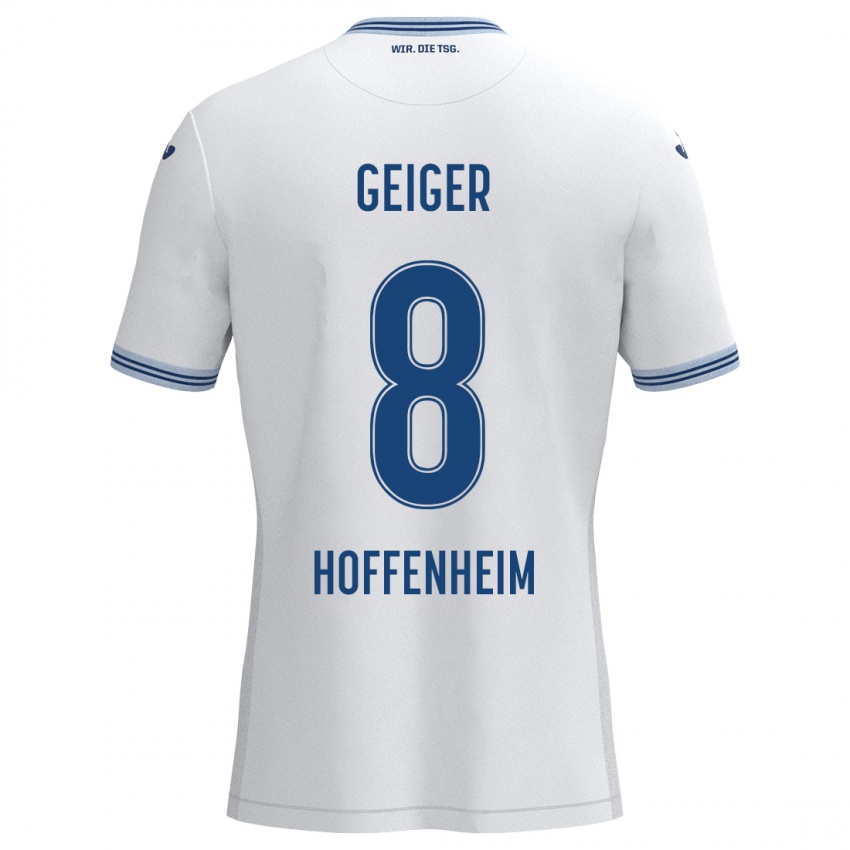 Niño Camiseta Dennis Geiger #8 Blanco Azul 2ª Equipación 2024/25 La Camisa Chile