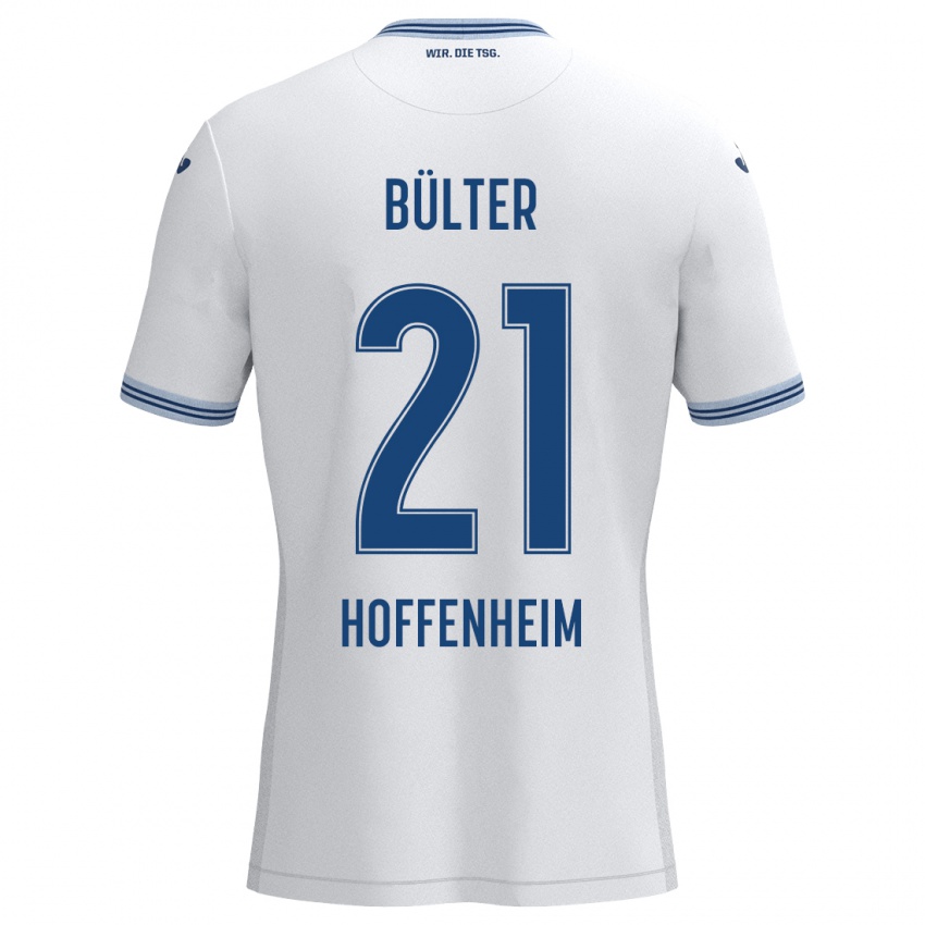 Niño Camiseta Marius Bülter #21 Blanco Azul 2ª Equipación 2024/25 La Camisa Chile