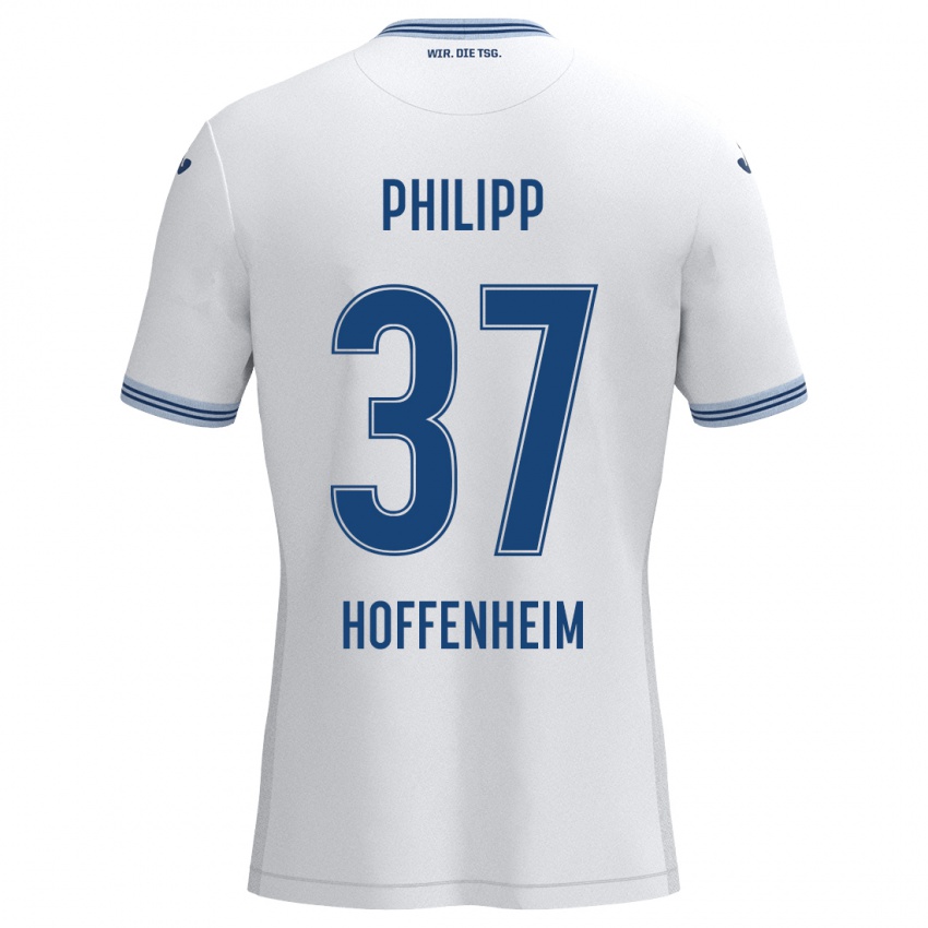 Niño Camiseta Luca Philipp #37 Blanco Azul 2ª Equipación 2024/25 La Camisa Chile