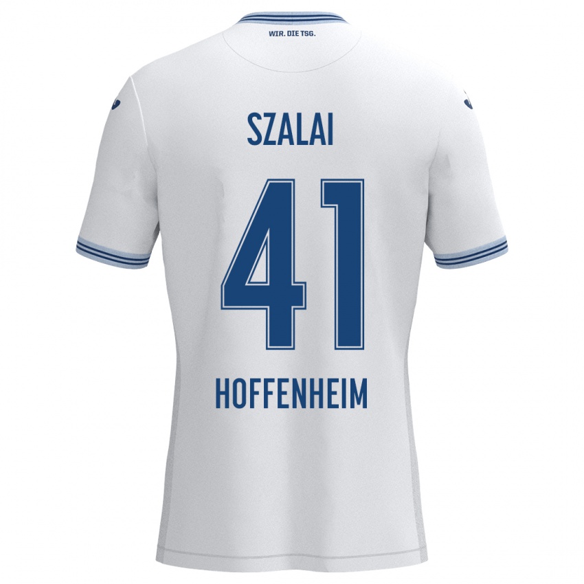 Niño Camiseta Attila Szalai #41 Blanco Azul 2ª Equipación 2024/25 La Camisa Chile