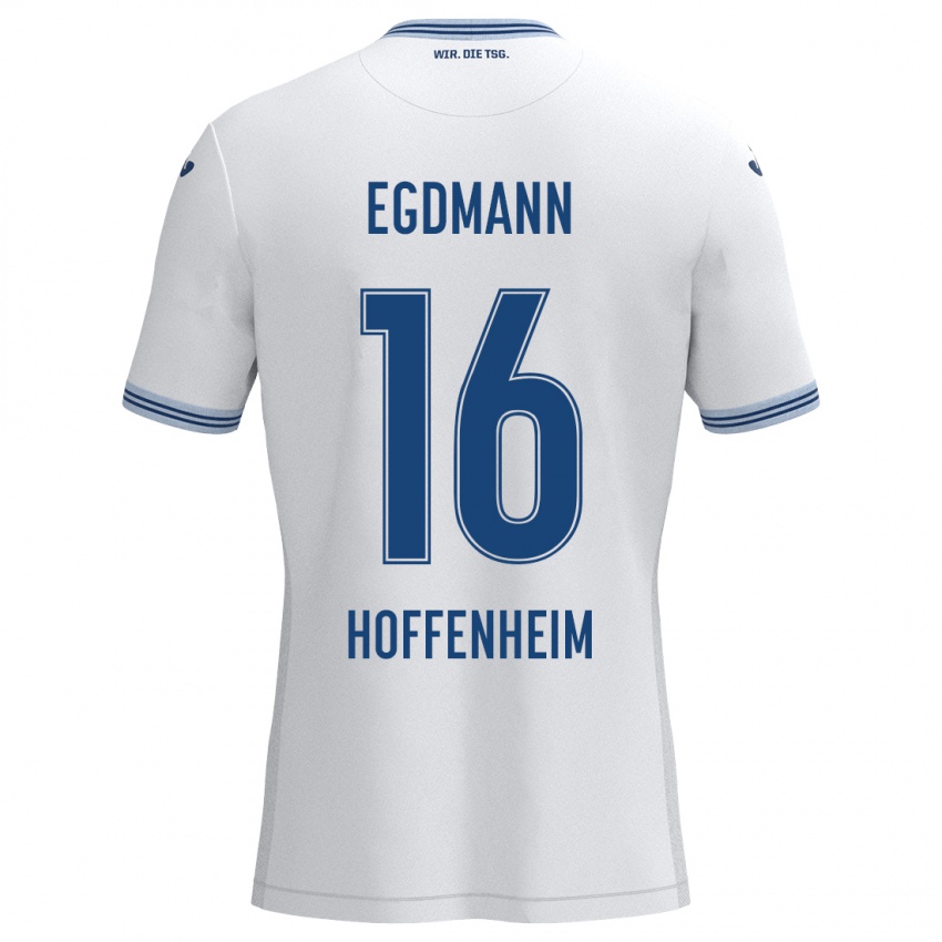 Niño Camiseta Mika Egdmann #16 Blanco Azul 2ª Equipación 2024/25 La Camisa Chile