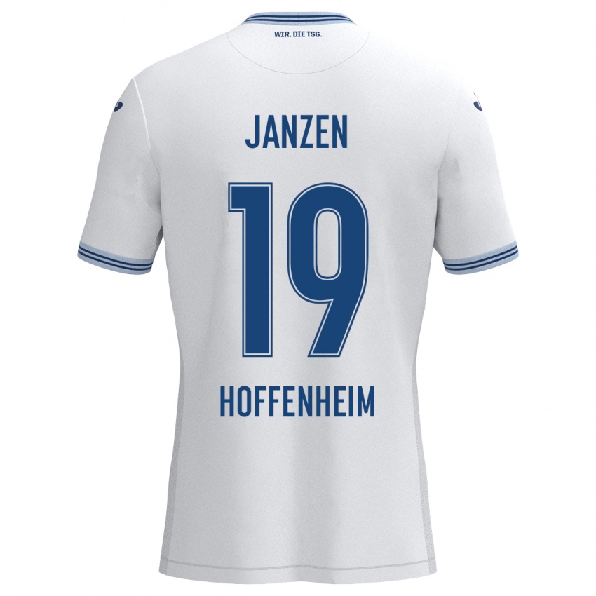 Niño Camiseta Mathilde Janzen #19 Blanco Azul 2ª Equipación 2024/25 La Camisa Chile