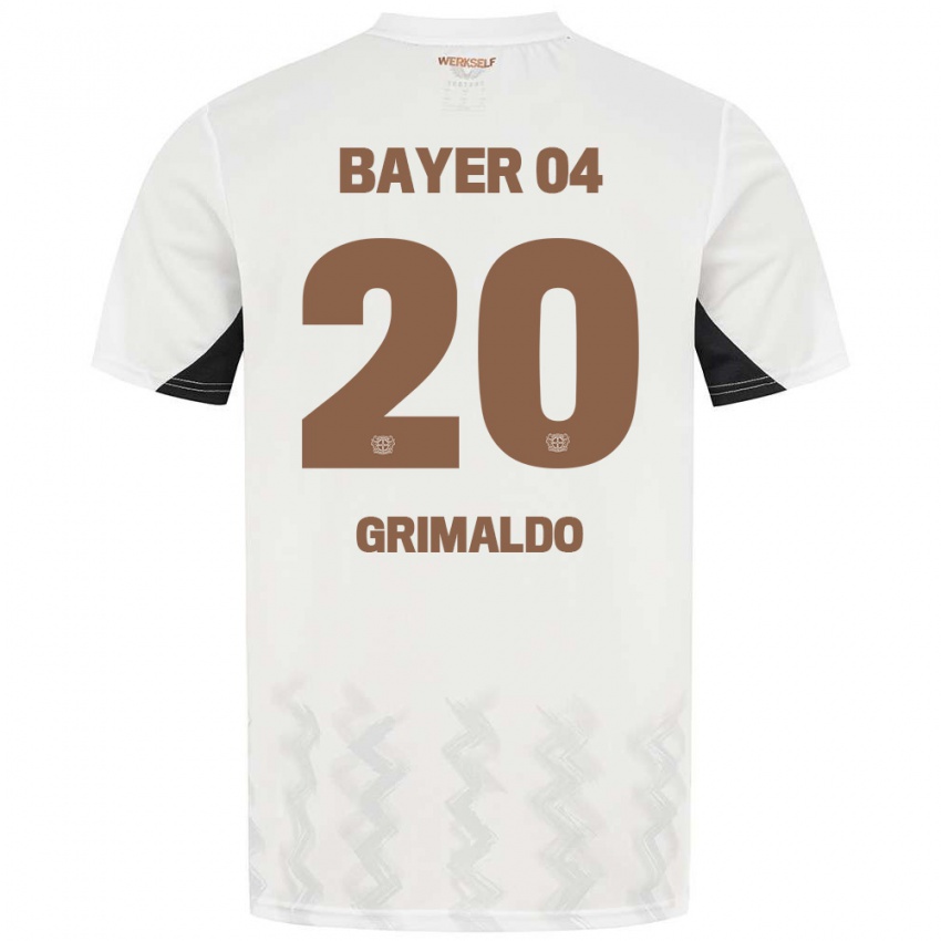 Niño Camiseta Alejandro Grimaldo #20 Blanco Negro 2ª Equipación 2024/25 La Camisa Chile