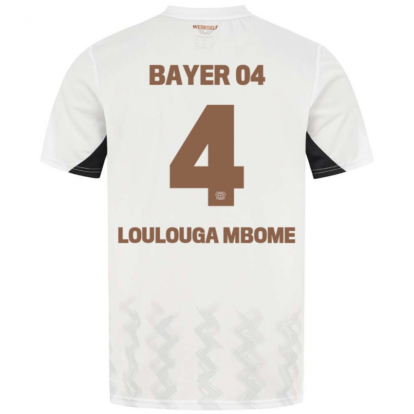 Niño Camiseta Adrien Loulouga Mbome #4 Blanco Negro 2ª Equipación 2024/25 La Camisa Chile