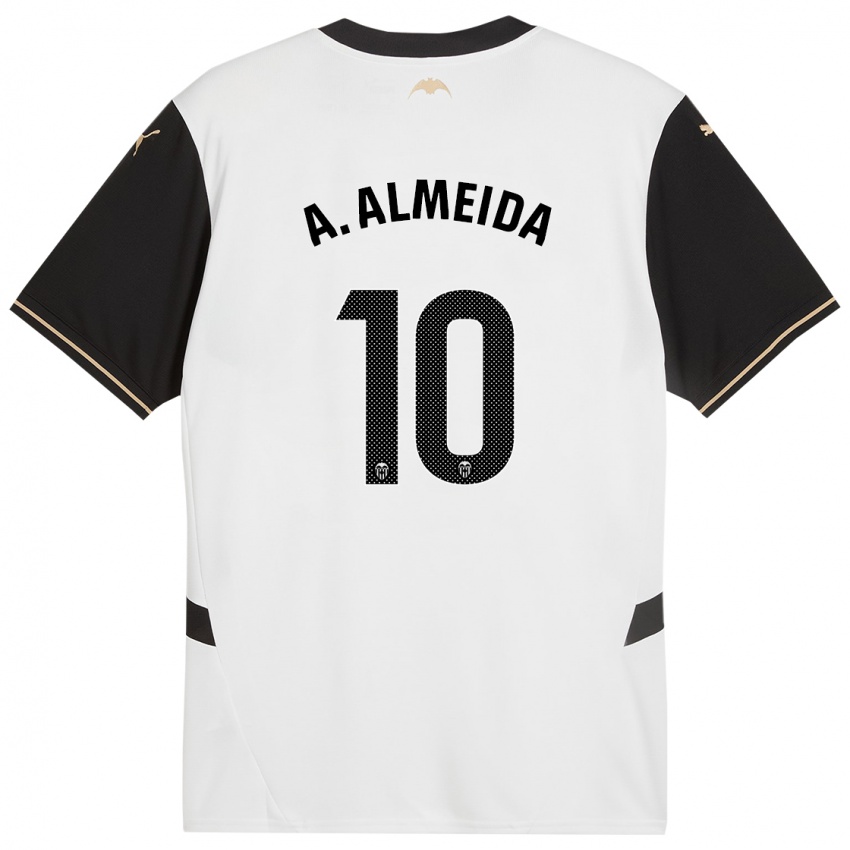 Hombre Camiseta André Almeida #10 Blanco Negro 1ª Equipación 2024/25 La Camisa Chile