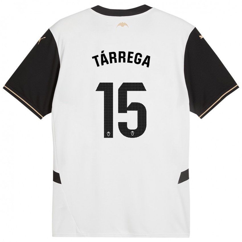 Hombre Camiseta César Tárrega #15 Blanco Negro 1ª Equipación 2024/25 La Camisa Chile